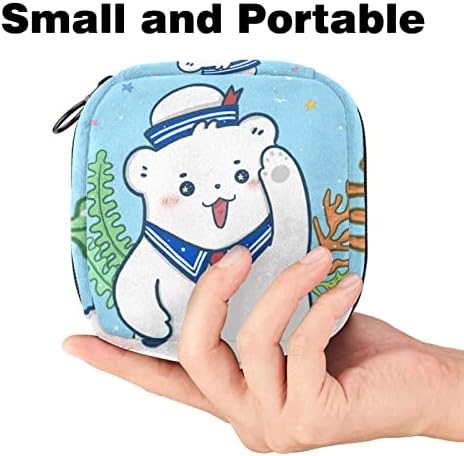 Bolsa de armazenamento de guardanapos sanitários de oryuekan, bolsas de zíper menstrual reutilizável portátil, bolsa de armazenamento de tampões para mulheres meninas, desenho animado animal urso polar marinheiro náutico