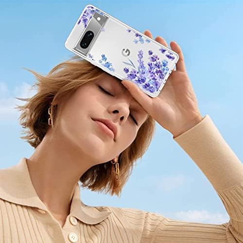 Capa de telefone de flor roxa para o Google Pixel 7 Clear com design de flora de lavanda para meninas mulher fofa tpu mole de protetor Silicone Slim Caso para Google Pixel 7
