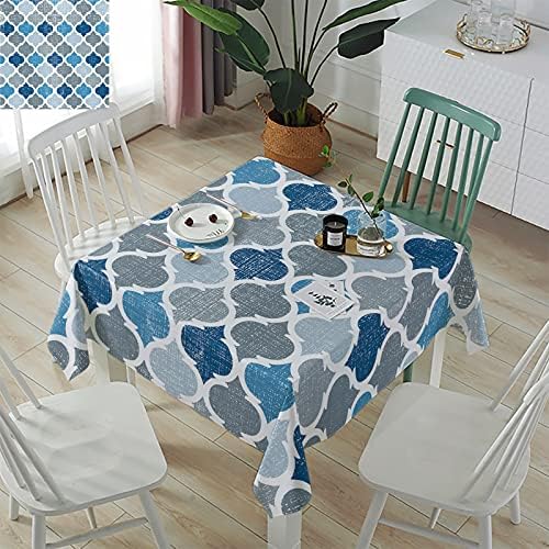 Yun Nist Marroquino Tilezinha Azul Tocinas de mesa cinza cinza Tabela quadrada Tabela à prova de derramamento de linho de algodão, tampa de mesa decorativa de arte geométrica retro para a cozinha Piquenique para banquetes, 60 × 60in