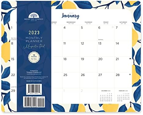 2023 Magnetic Refrigerator Calendar Wall Calendar Pad por dia brilhante, 16 meses 8 x 10 polegadas, limão azul