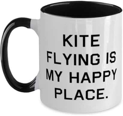 Kite voar é meu lugar feliz. Pipa voando dois tons caneca de 11 onças, piada pipas voando presentes, xícara para amigos, pipas, pipas