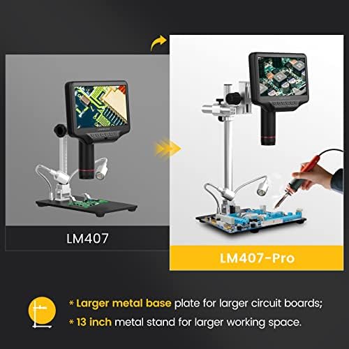 Microscópio Digital HDMI Soldagem 13 '' BOOM LINKMICRO LM407-PRO UHD 2160P 270X Microscópio eletrônico com reparo de placas de circuito PCB de tela, microscópio de moeda LCD de 7 polegadas para adultos