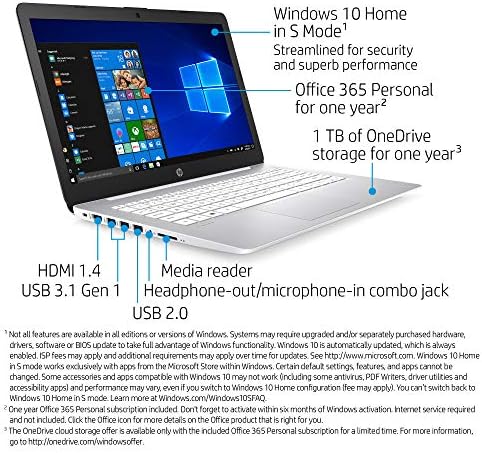 Laptop de tela sensível ao toque HP Stream de 14 polegadas, Intel Celeron N4000, 4 GB RAM, 64 GB EMMC, Windows 10 Home in S Modo com Office 365 Pessoal por 1 ano