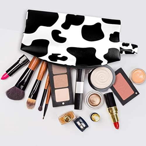 Bolsa de maquiagem à prova d'água, bolsa de maquiagem, organizador cosmético de viagem para mulheres e meninas, padrão de vaca branca preta moderna