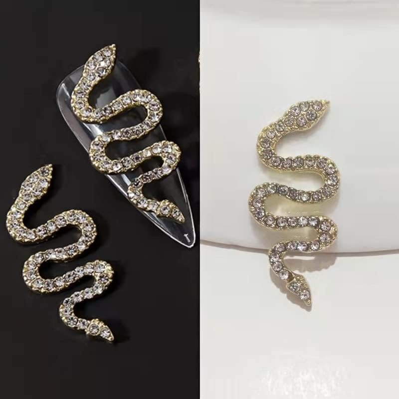 2pcs Snake em forma de unha encantos de unhas punk diamantes de unhas 3D Charms para luxuos