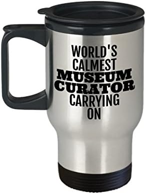 Curador do museu Presentes canecas de viagem - xícara de chá de café - preto prateado