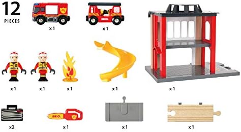 BRIO WORLD - 33833 BILIGEM CENTRAL | Brinquedo de 12 peças para crianças com caminhão de bombeiros e acessórios para crianças de