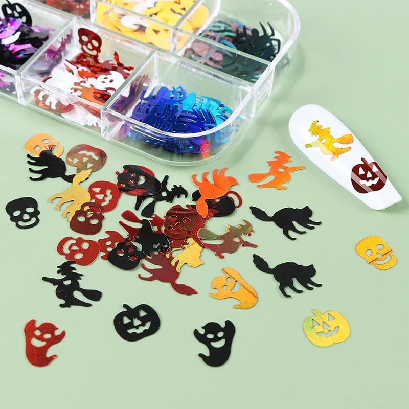 Pumpkin/Spider Halloween Decoração de unhas Flokes Charms Mixed Colors Decoration Design para lantejoulas DIY Kawaii Nails Acessórios -