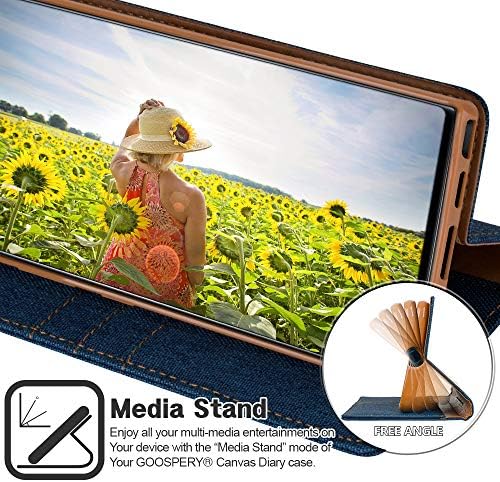 Carteira de Canvas de Goospery para Samsung Galaxy Note 10 Case Denim Stand Flip Tampa - Blue
