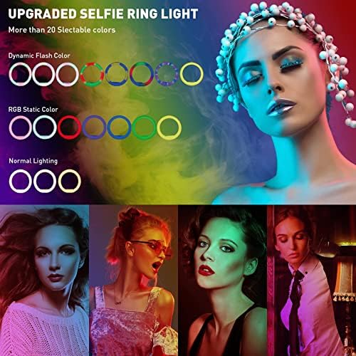Luz de anel trêsbro, luz do anel RGB de 12,8 polegadas com suporte, mais de 20 modos de cores Luz de anel diminuído com