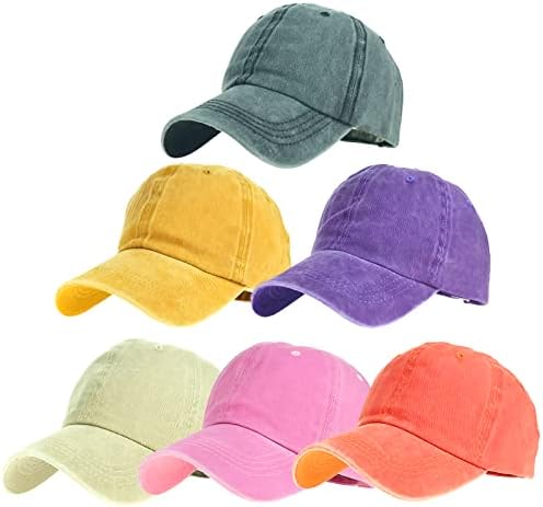 Caps de beisebol angustiados de 6 embalagem, algodão unissex Chapéus de papai vintage, chapéus esportivos de algodão sem algodão