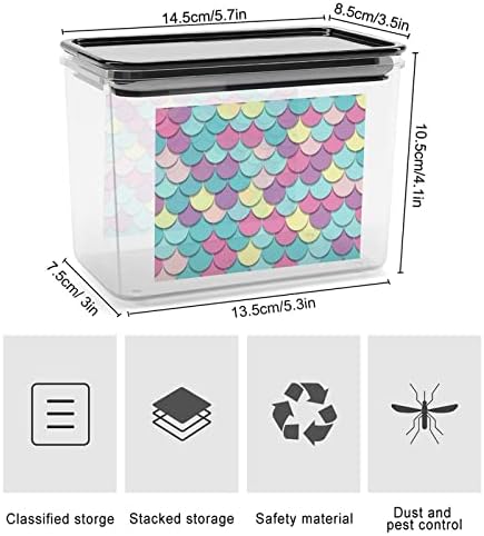 Abstract Peixes Scale Storage Recipientes Caixa de plástico transparente com tampas de lixeiras reutilizáveis ​​para lanches de cereais de cozinha Jelly Beans de alimentos secos