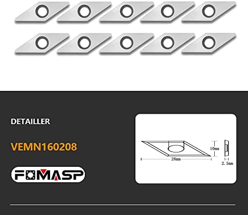 FOMASP Diamond Radius Final Cutter Cutter Inserções para ferramenta de torno de torno de madeira, pacote de 10