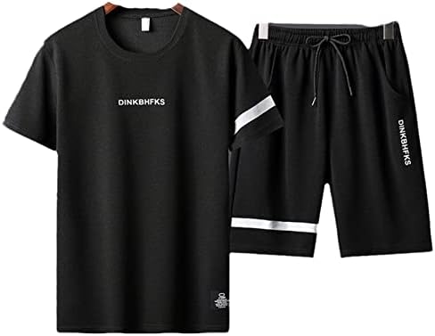 T-shirt masculina de verão + shorts define uma camiseta casual respirável que corre o conjunto de harajuku maiúsculo de terno esportivo masculino