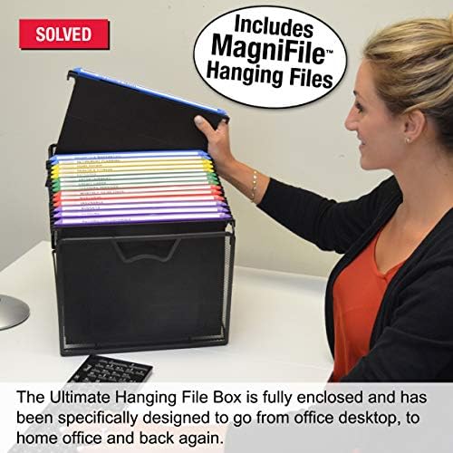 Ultimate Office Mesh pendurado Organizador de arquivos completos com 5 pastas de arquivo suspensas de 5 magníficos, arquivos pretos com índices de cores variados
