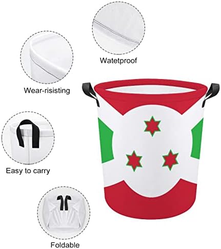 Burundi Flag cesto cesto cesto saco de lavar bolsa de armazenamento colapsível alto com alças