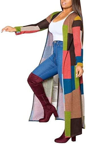 Kinrui Long Cardigan Sweaters femininos de colorido de colorido de grande porte aberto malha de manga comprida Cardigans de cafetões