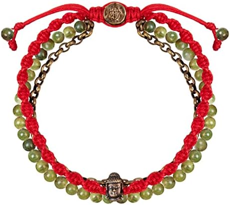 Karma e sorte - Promessa próspera - Buda Antique Bronze Red String Bracelet com fechamento de cordão ajustável de 7,5