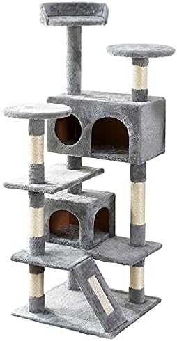Torre de gato, 52,76 polegadas de gato com sisal scratching tábio, árvore de gatos para gatos grandes com plataforma acolchoada, 2 condomínios de luxo, para gatinho, animal de estimação, atividade interna relaxando