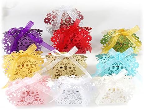 50 Pack Laser Cut Flower Candy Caixas de Candy com Fita Favor Favor Caixas Pequenas Caixas de Presente para Festa