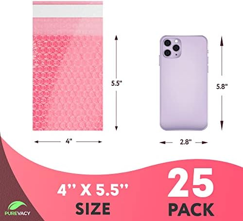 Sacos de bolha anti -estática Purevacy 8 x 11,5 polegadas, pacote de 25 bolsa rosa bolha, bolsa de bolha de polietileno