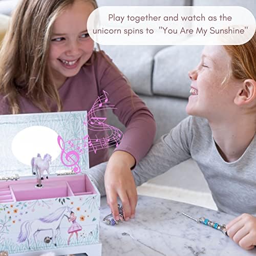 ABI + Olie Ballerina Unicorn Jewelry Box for Girls & Little Girls Jewelry Box - Caixa de joias infantis e caixa de música para meninas - Organizador de caixa de jóias de garotas musicais - um presente de unicórnio perfeito para meninas