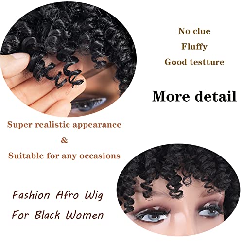 Perucas curtas de Elvirgel para mulheres negras de perucas afro encaracoladas para mulheres negras, perucas encaracoladas com franjas