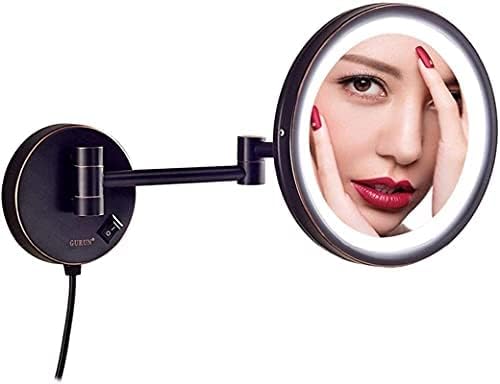 Espelho de maquiagem de zaahh espelho de maquiagem com luz LED, banheiro extensível espelho de barbear de vaidade montado na parede com barbear de bujão no quarto ou banheiro