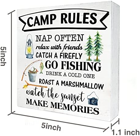 Regras do acampamento Caixa de madeira sinal de cabine casa decoração de camping rústico Caixa de madeira placa bloco