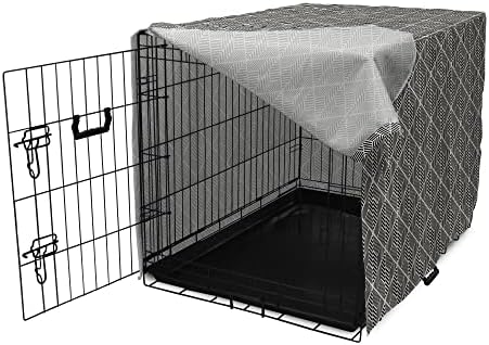 Capa lunarable abstrata de caixa de cães, minimalismo RHombus Verifique o design contemporâneo diagonal de listras geométricas, capa de canil de estimação fácil de usar para cachorros de cachorros pequenos gatinhos, 18 polegadas, marfim cinza a carvão