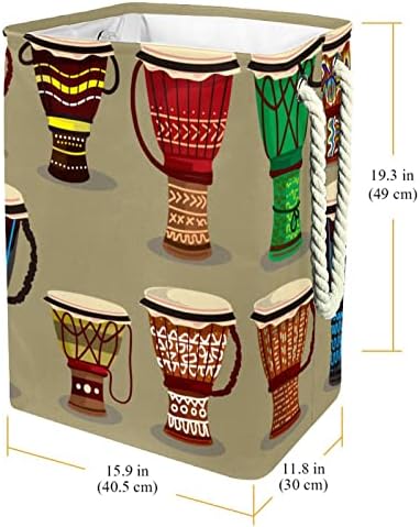 Ilustração étnica de Inditric Djembe, grande lavanderia cesto cesto de roupas colapsíveis à prova d'água para organizador de brinquedos de roupas, decoração para casa para o quarto