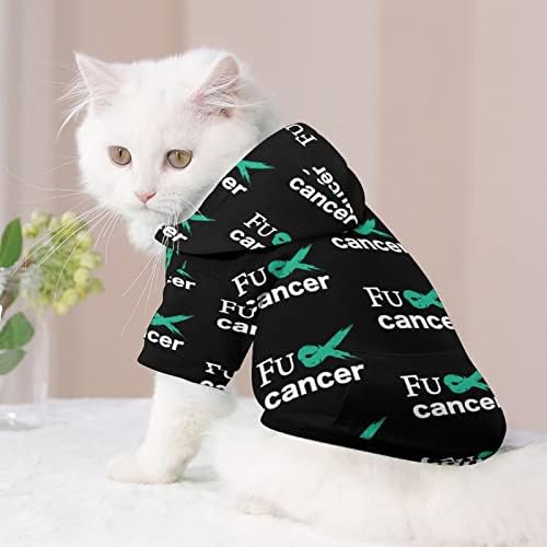 Foda -se câncer de ovário cancer ribbon cão e fantasias de gato terno de capuz de estimação fofo com chapéu de roupa fofa