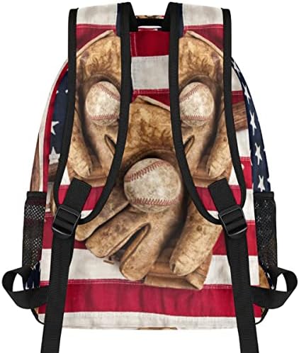 Mochilas de beisebol, Retro American USA Flag Backpack Resistente a água de 16 polegadas Escola College Bookbag Bolsa