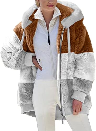 Teen Girls Lounge Zip Up Coats Jaqueta de manga comprida Capuzes Roupa Fits Faux Colorblock quente Fuzzy Capuz de outono casacos de inverno