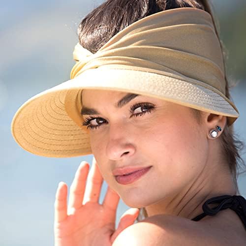 Mukeyo Women Sun Visor Hat Hat Brim Summer Summer Protection Protection Visors Packable Ponytail Capace de praia