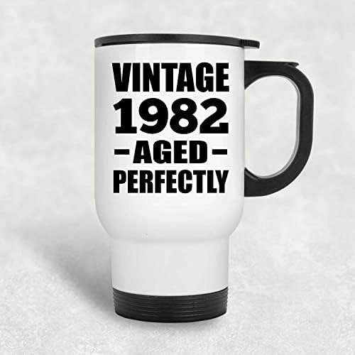 Designsify 41º aniversário vintage 1982 idosos perfeitamente, caneca de viagem branca 14oz de aço inoxidável copo isolado, presentes