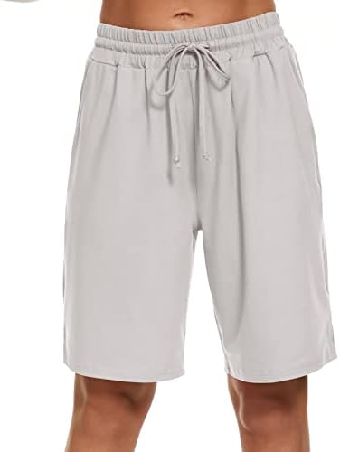 Faylr Womens Bermuda Shorts Aproximação da cintura elástica Treino de cordão de corte de basquete atlético shorts longos com 3 bolsos