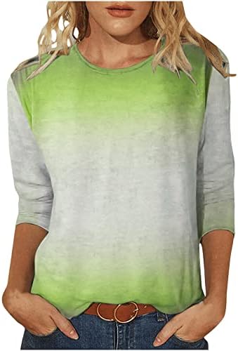 Camise de blusa de verão no outono para Lady 2023 Roupas 3/4 manga Crew algodão Capri Capri Tie Dye Camisa Casual C5 C5