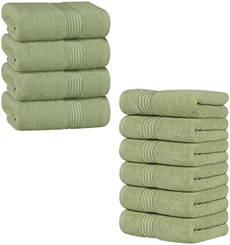 Pacote de toalhas utopia de 600 gsm de toalhas de banho e toalhas de mão – de algodão de algodão-alto-alto e luxuoso-extrica grande e grossa verde