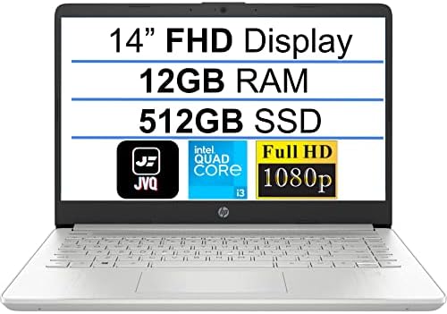 O mais novo laptop HP 14, exibição de 14 FHD IPS, 11ª geração Intel Quad-core i3-1125G4, 12 GB de RAM, 512 GB de SSD, USB Tipo-C, WiFi, Bluetooth, HDMI Webcam Long Windows Windows 11s+JVQ MP