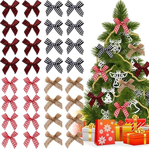 80 peças Natal pequenos arcos de fita para ornamentos Gingham mini arcos de fita DIY de gingham em vários estilos para embalagem