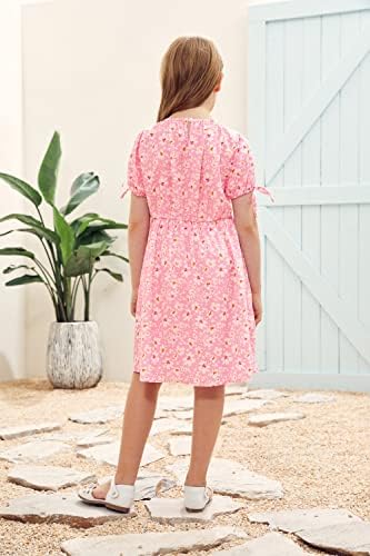 Vestido de verão de verão de meninas de verão Crew pescoço A-line Casual Midi Dressos Tamanho 4-13 anos