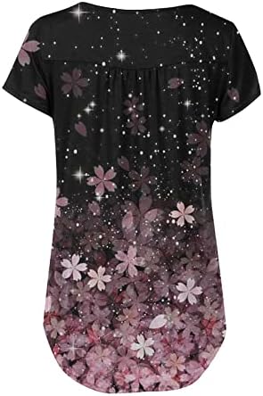 Mulheres túnicas de túnica para usar com leggings ocultar barriga 2023 verão de manga curta camiseta henley camisas florais estampas florais blusas
