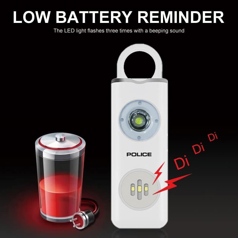 Chave de alarme pessoal da polícia para mulheres - Alarme de sirene de 130dB, lanterna LED com alarme de segurança recarregável