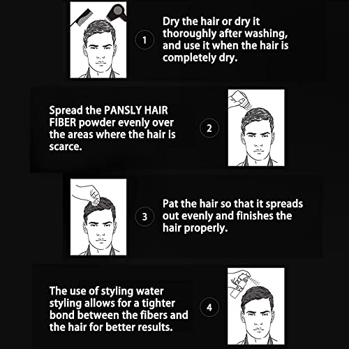 Fibras de construção de cabelos com pansly, preencha cabelos finos ou afinados - esconde completamente a perda de cabelo em 15 segundos - cabelos instantaneamente mais grossos e com aparência mais cheia, projetados para homens e mulheres - preto