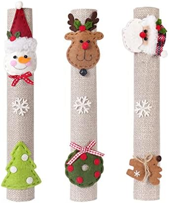 3pcs Christmas Fridge Capas do boneco de neve Papai Noel, maçaneta da porta da maçane