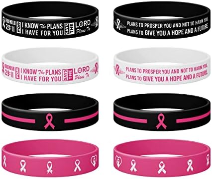 Pulseiras de conscientização do câncer de mama inspiradoras, Jeremias 29:11, pulseiras de borracha de silicone rosa de fita rosa, consciência do câncer de mama, pulseiras de borracha UNISSISEX Tamanho do presente para mulheres homens-12 PCs