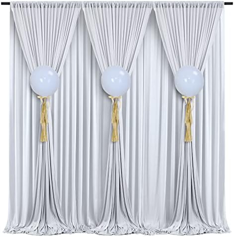 10 pés x 30 pés de painéis de cortina de pano de fundo prateados sem rugas, cortinas de pano de fundo de poliéster, suprimentos de decoração para festa de casamento