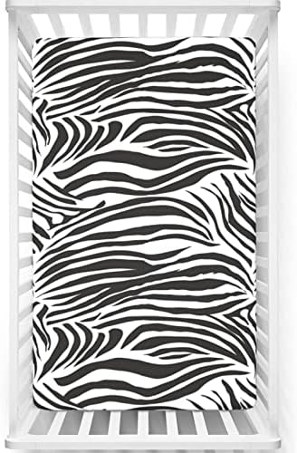 Folha de berço com tema com estampa de zebra, lençóis de colchão de colchão de berço padrão folhas de colchão de colchão -lençóis de berço para menina ou menino, 28 “x52“, preto branco preto branco preto