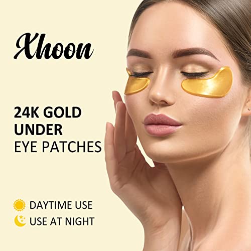 Xhoon 24k Gold Under Eye Patches - 20 pares aminoácidos e colágeno, sob máscara ocular para cuidados com o rosto, círculos escuros e inchaço, beleza e cuidados pessoais